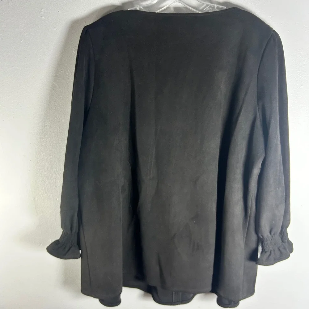 Tuckernuck Women Easton Blouse‎ Top Size XL Faux Suede Peasant Preppy Boho Black